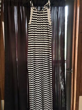 White House Black Market Black and White Striped Halter Maxi Dress